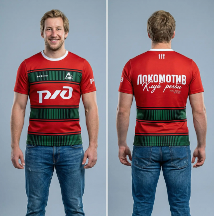 Футболка «РЖД Локомотив". Цвет красный